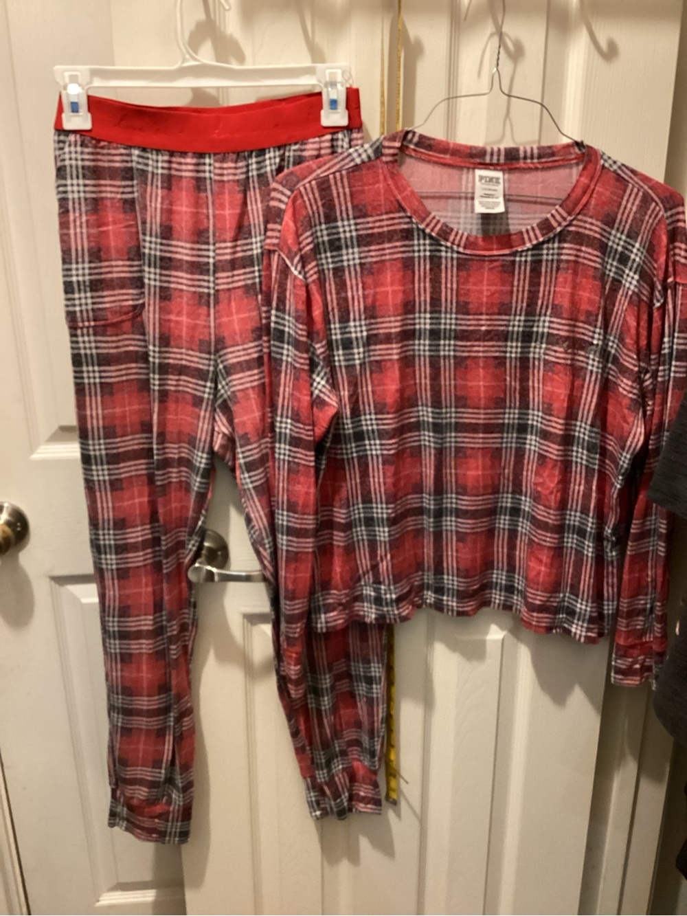 PINK Victoria's Secret Red Plaid Long Sleeve Pajama Set
